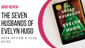 Cover of The Seven Husbands of Evelyn Hugo book by Taylor Jenkins Reid, featuring a glamorous woman in an emerald green gown against a dark background